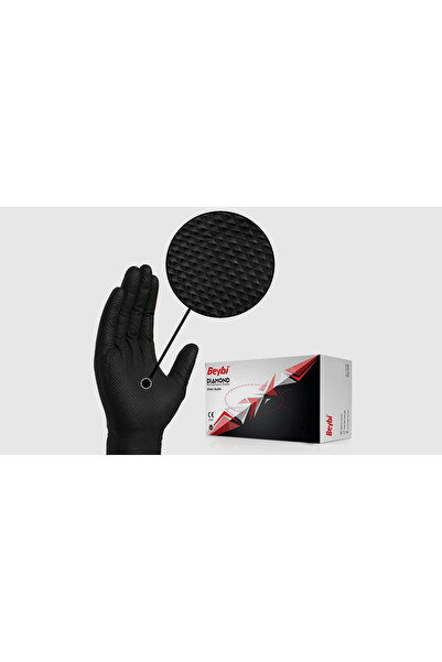 Beybi Diamond L Beden Pudrasız Kalın Siyah Nitril Eldiven Large (100 LÜ Paket)