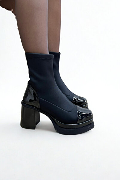 inizio Black Stretch Platform Women's Boots P9077