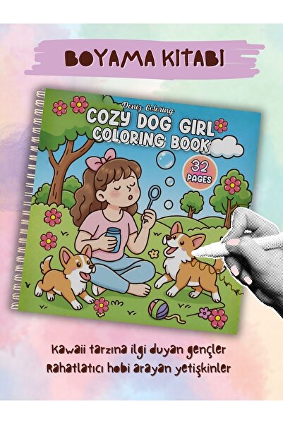 deniz9 Sevimli Köpek ve Kız Çizimleri Boyama Kitabı