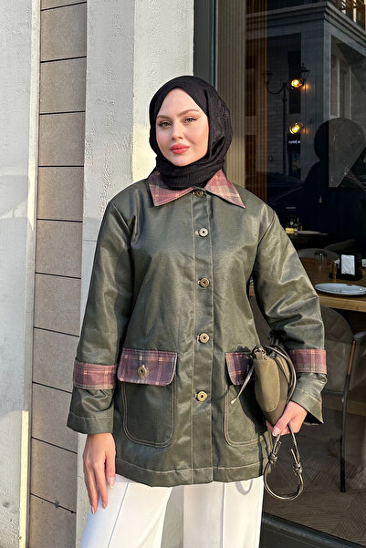 LOCCO Women's Trench Coat with Epaulettes Dark Green