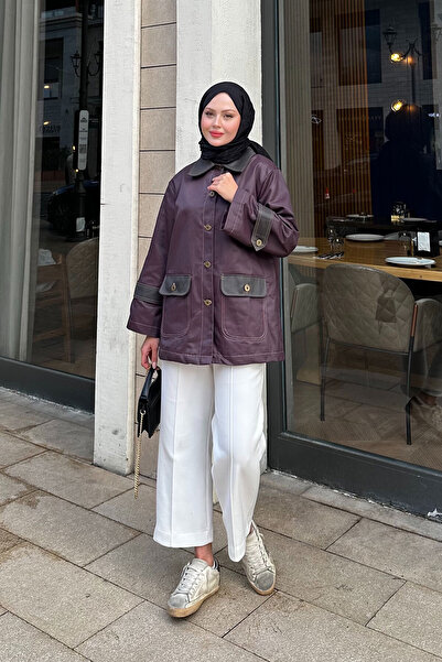 LOCCO Women's Trench Coat with Epaulettes Plum