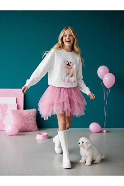 Zekids Fete Bumbac Dog cu imprimeu supradimensionat Design Swea tricou