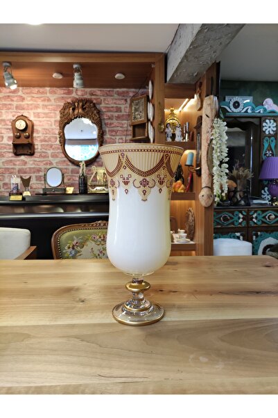 GÜRSES HOME Krem, Cam, Çizgili Vazo, El İşçiliği, Salon Aksesuar Konsol