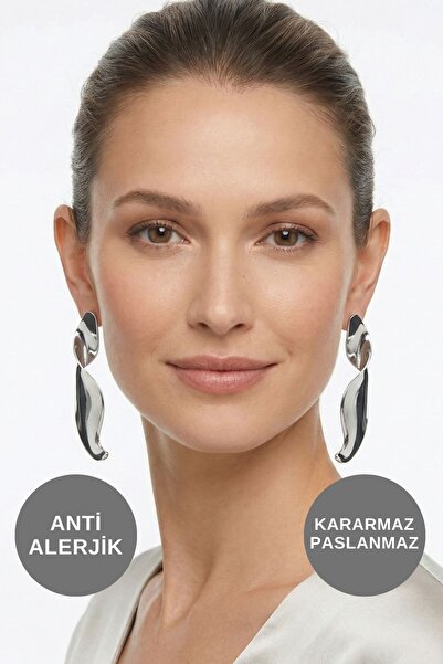 KAYOUBI Kadın Antialerjik Kararmaz Suya Dayanıklı Uzun Sallantılı Tarz Silver Çelik Marka Küpe Modelleri