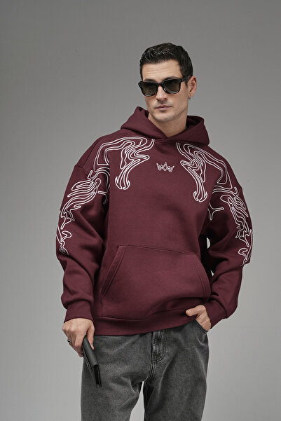 Butik Trend Biz Oversized Pattern Embroidered Hooded Sweatshirt