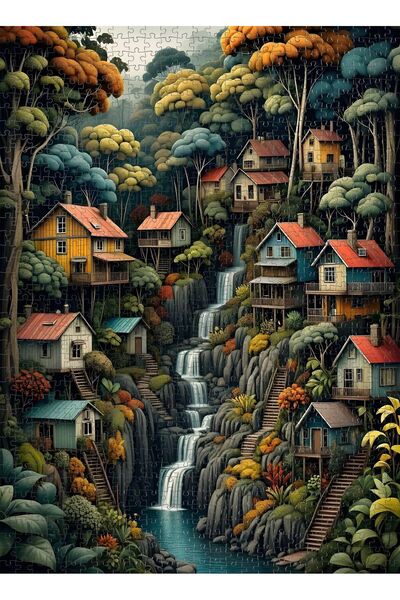 Nova Puzzle 1000 Piece Tranquility in the Shade of Trees Puzzle - Houses between Trees