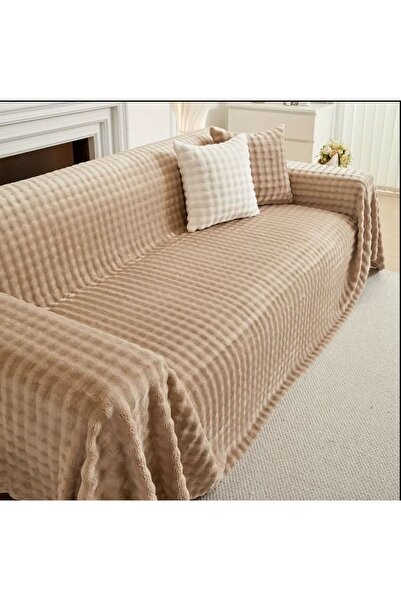 DECORA CASA HOME COLLECTİON Kaymaz Kalın Bubble Peluş Körüklü Klasik Üç Kişilik Kanepe Örtüsü Yumuşak Koltuk Kılıfı 160x230