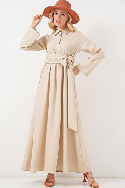 Hiccup Bdart Long Sleeve A-Line Maxi Dress with Belt Detail