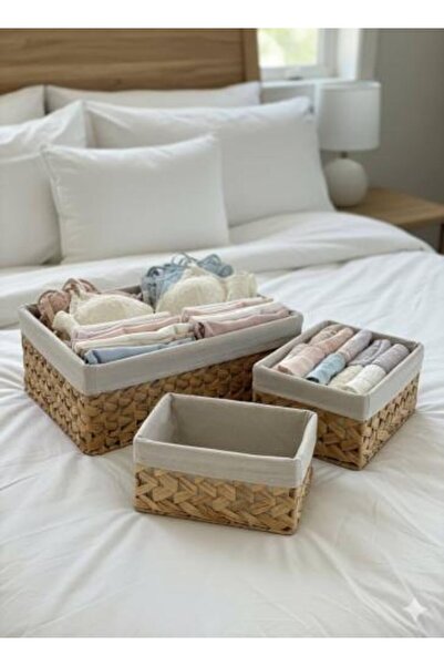 SPR سلال تخزين سلال (خوص، مبطنة بالقطن، مجموعة من 3)