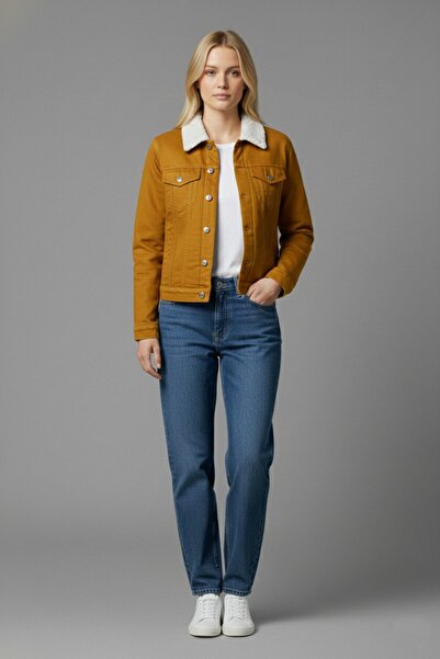 Wekame Women's Belt Detailed Double Pocket Denim Jean with Fur Inside