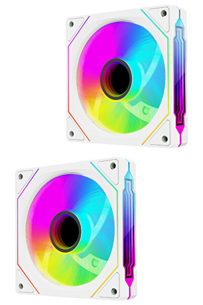 Rampage 7C-120B 120*120*25mm Double Ring Aynalı ARGB Beyaz Kasa Fanı 2'li Set...