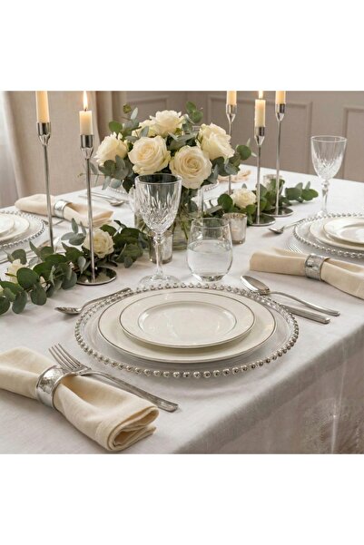 Le Paon Σετ 6 τεμαχίων ασημένια μαχαιροπήρουνα με πέρλες 30 εκ. Άθραυστο πολυανθρακικό διαφανές αμερικανικό σερβίτσιο