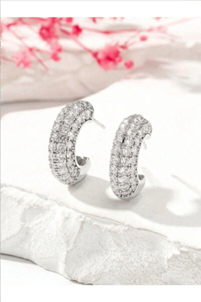 Design 4N Kadın Halka Küpe Zirkon Taşlı