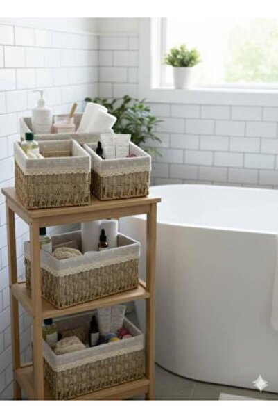 SPR مجموعة سلال تخزين من الخيزران الطبيعي مع بطانة قطنية