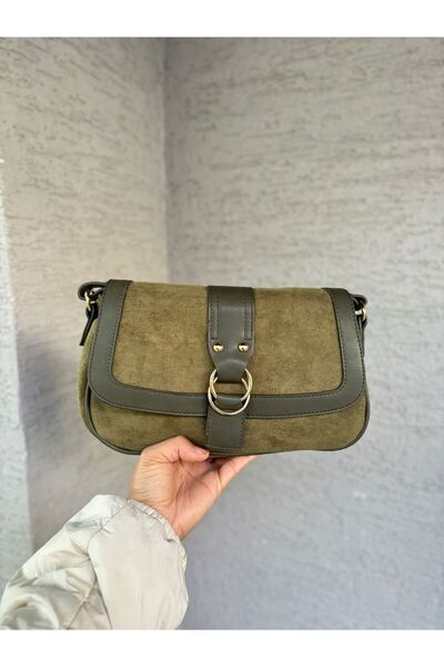 Larolina حقيبة يد نسائية من جلد الغزال على شكل باجيت مع تفاصيل حزام الكتف