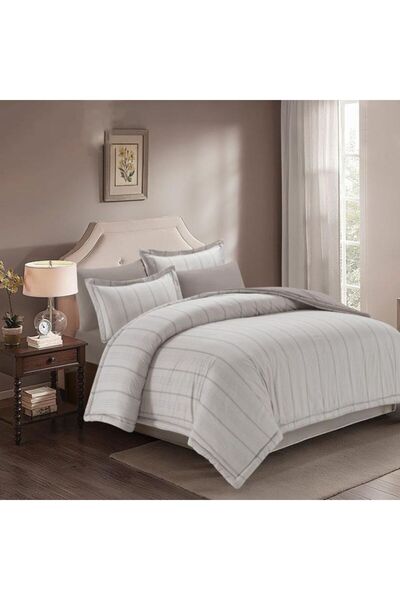 Reiashn Hotel-style striped bedspread, dark gray, summer size, single and a half