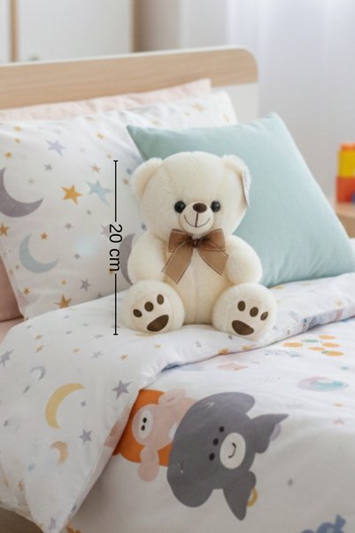 craftivio Cute Bear Plush Toy with Ribbon Soft Furry Teddy Bear Sleeping Companion Gift 20 cm