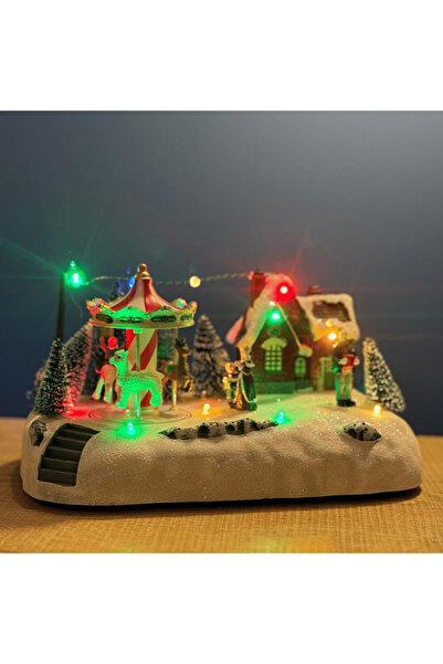 Vukito Işıklı Müzikli Dönen Atlı Karınca Christmas Köyü – Carousel Winter Vil...
