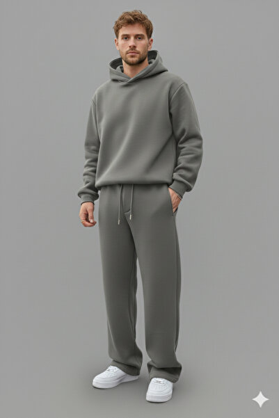 NİCE Oversized Baggy Tracksuit Set |   Winter Thick Inner Layer 3 Thread Sha Fleece-Lined Ol Paça Sweatpant Bottom Top Set