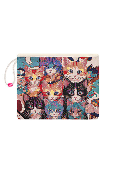 Bursa İpek Cat Pattern Tapestry Handbag
