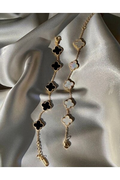 STİL NOKTA Çelik Van Cleef Sevgili Bilekliği 2’li Gold Renk Kombin Bileklik