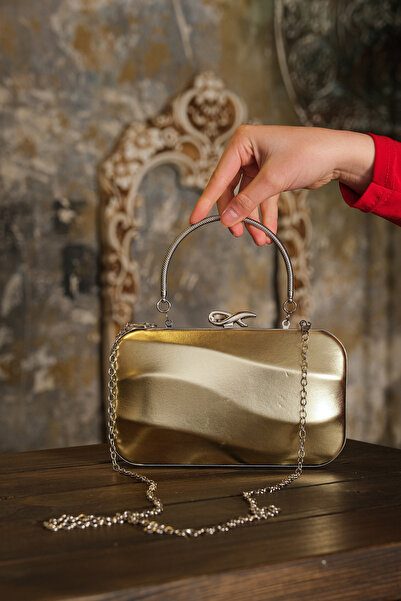 ROZA CANTA Γυναικεία τσάντα βραδινού φορέματος με χρυσό δέρμα Clutch Portfolio