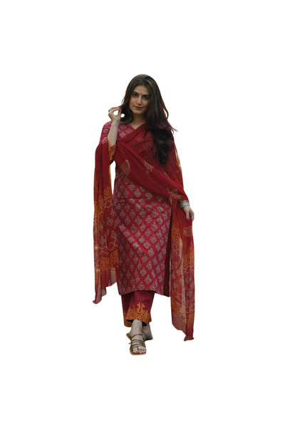 MYSMAR طقم سلوار قميص ودوباتا من الرايون باللون الكستنائي - ALV2009 | كستنائي