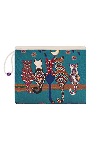 Bursa İpek Cat Pattern Tapestry Handbag