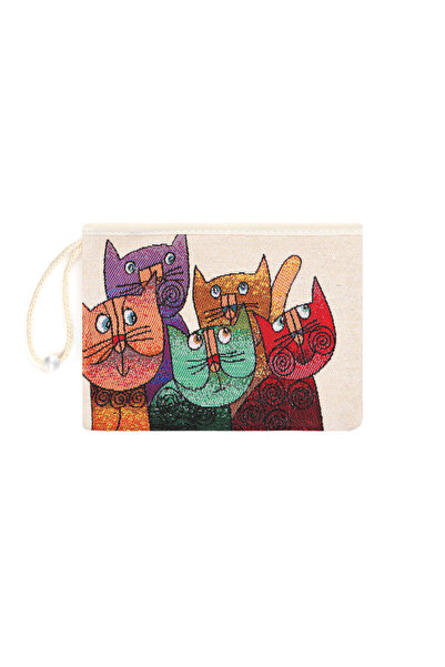 Bursa İpek Cat Pattern Tapestry Wallet