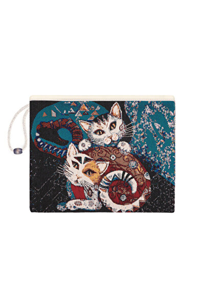 Bursa İpek Cat Pattern Tapestry Handbag