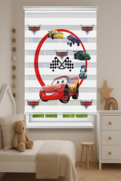 DOKUPER ŞİMŞEK MCQUEEN DİJİTAL BASKILI ZEBRA PERDE-COCUK ODASI-STOR PERDE
