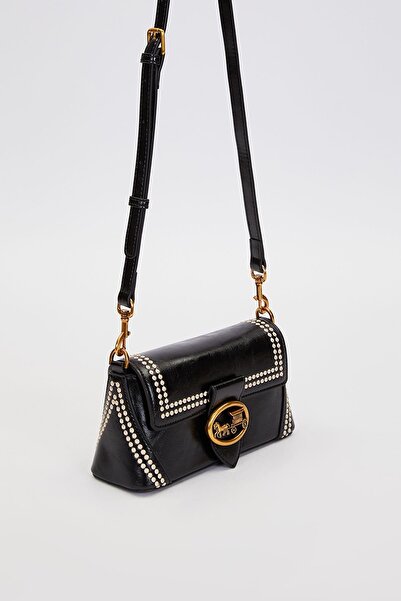 Levidor Authentic Phaeton Women's Shoulder Bag with Metal Logo and Ethnic Pattern Detail Lv930575 Black