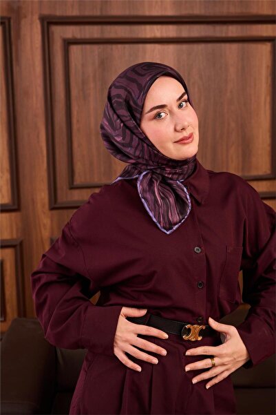 Silk Home Μεταξωτό μαντήλι από μετάξι, μούρδι, μωβ, γεωμετρικό σχέδιο, σταθερ...