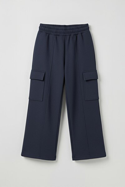 Perendi بنطال رياضي جيب جانبي كبير قطع ذو أرجل واسعة للفتيات - أزرق داكن