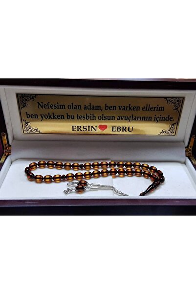 Genel Markalar Sürmeli ateş kehribar tesbih 925 ayar gümüş püsküllü yazılı ku...