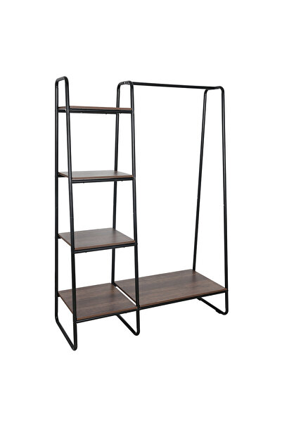 Decorer Robyn 4-shelf MDF walnut and black metal rack 101x40x150 cm