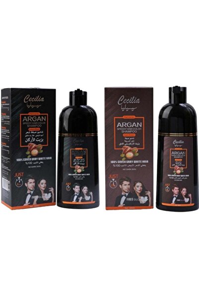 Cecilia Quick Hair Color Shampoo with Argan Oil, Dark Brown/Natural Black, 42...