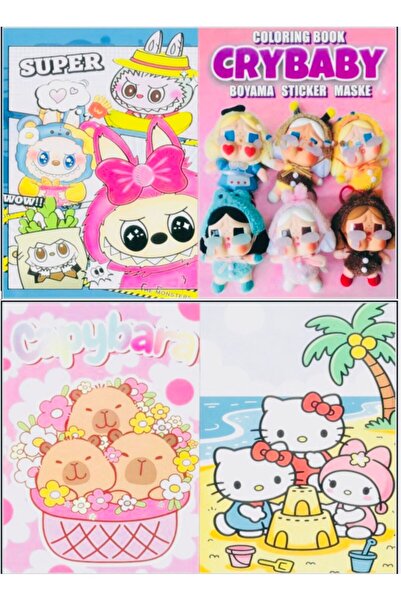 Deniz Oyuncak LABUBU-CRYBABY-HELLOKITTY-CAPYBARA BOYAMA KİTABI 16 SAYFA STICKER HEDİYELİ MASKELİ