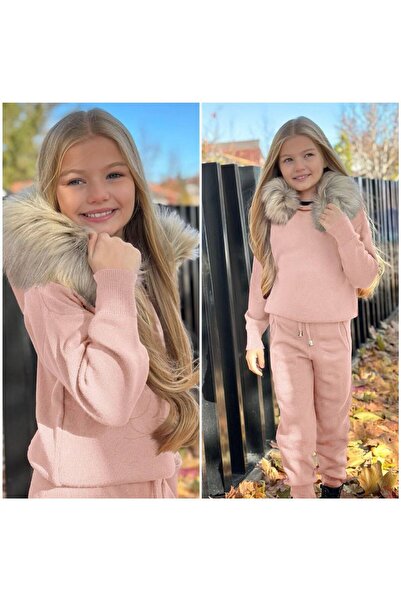 KOKOŞ BEBEK Girl's Knitwear Fur 2-Piece Set – Age 2/12 – Detachable Fur Detail – Stock Code: 31585