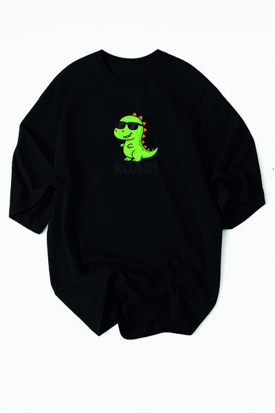 Advantage تي شيرت ديناصور مطبوع أسود للبالغين |   للجنسين قصة فضفاضة |   100% قطن |   نمط الرياضة اليومية