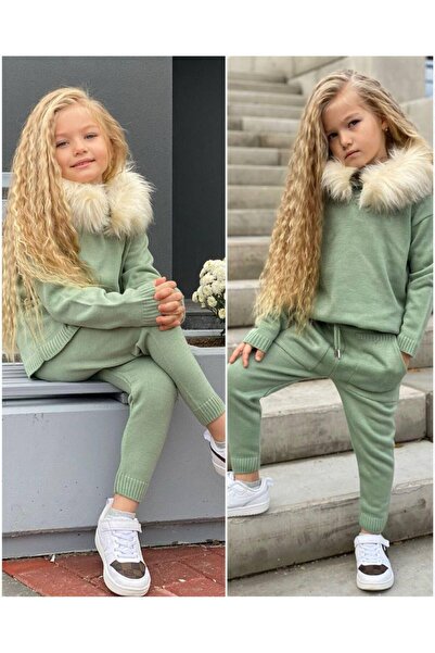 KOKOŞ BEBEK Girl's Knitwear Fur 2-Piece Set – Age 2/12 – Detachable Fur Detail – Stock Code: 31585