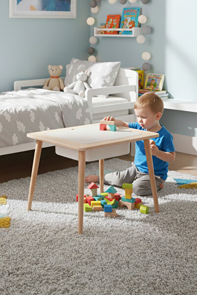ROZİTOYS Montessori Çocuk Ahşap Oyun Etkinlik Çalışma Masası, Saklama Alanlı