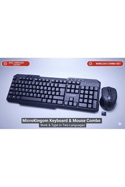 Generic Micro Wireless Keyboard and Mouse Combo – Arabic/English Layout, Silent Keys, 2.4GHz Wireless