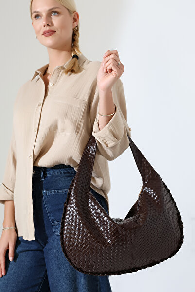 Encool Brown Women's Knitted Patterned Large Shoulder Bag – Large Volume Tren...