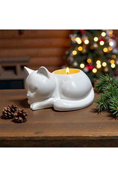 Light of Love Kedi Mumluk - Uyuyan Kedi Figürlü Tealight Mumluk