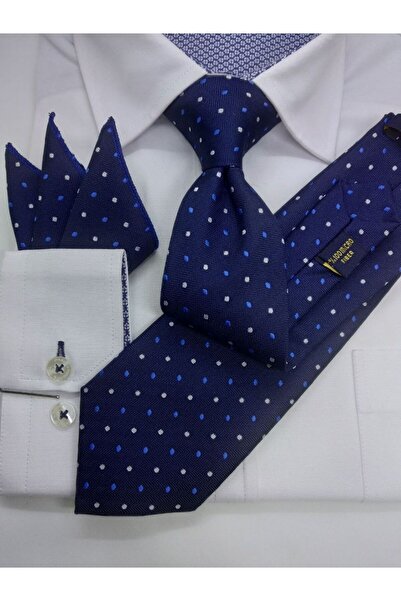 Gutiero ربطة عنق كلاسيكية منقوشة باللون الأزرق الداكن