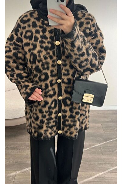 NEŞEM STİLL Women's Leopard Soft Cardigan (Without Belt)