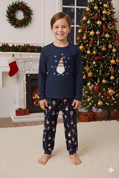 Serena Navy blue Christmas children's pajamas with dwarf and snowflakes