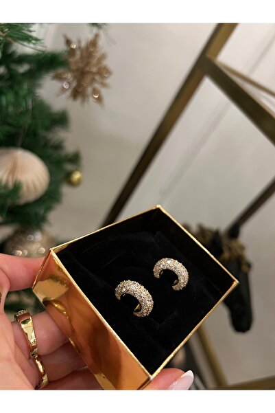 Dore Zirkon Taşlı Gold Mini Halka Küpe