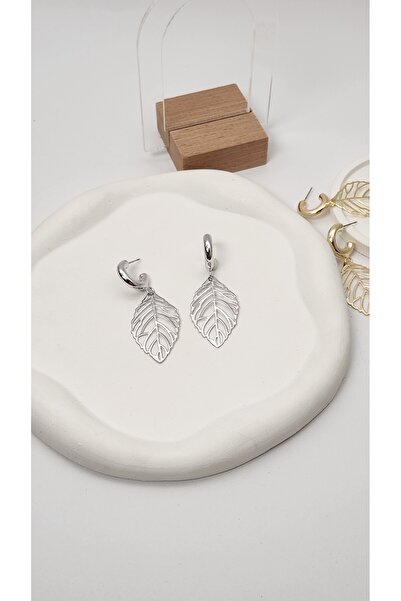 Glithe Women's Steel Dangle Leaf Earrings